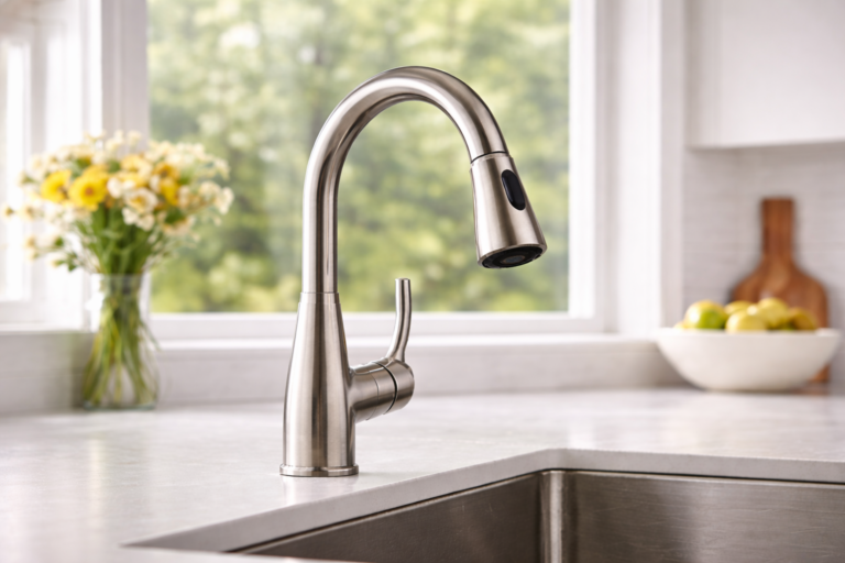 Modern faucet in kitchen with natural lighting