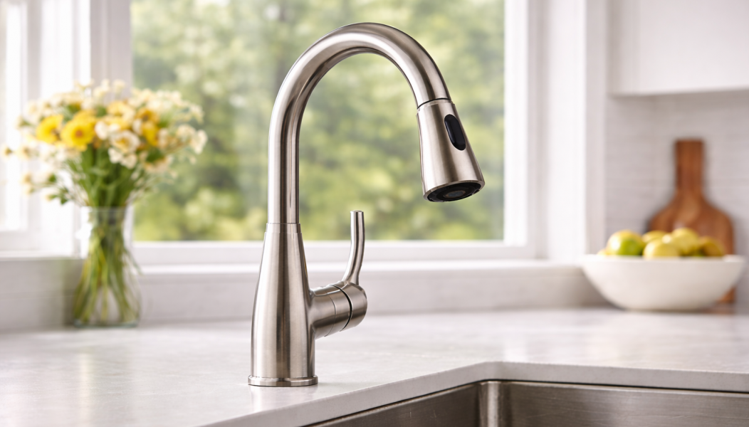 Modern faucet in kitchen with natural lighting